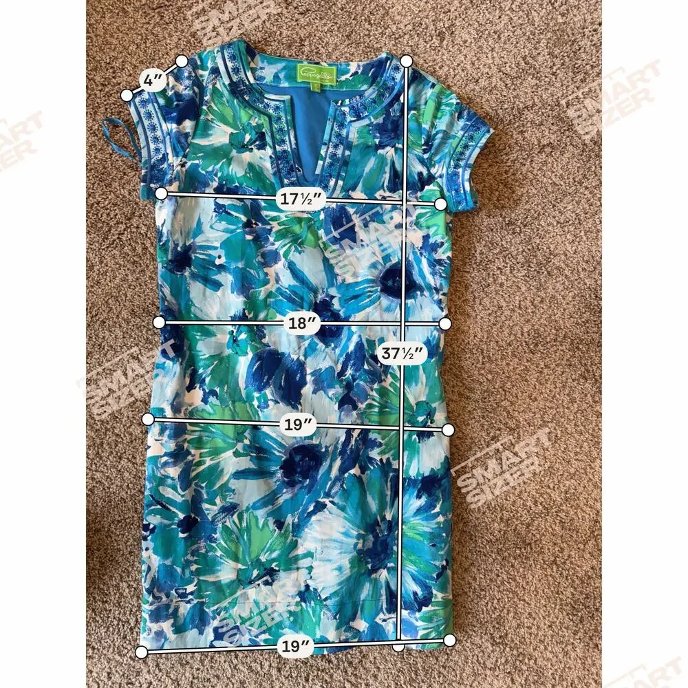 Papagallo blue and green floral V-neck cotton blend dress 8 EUC
